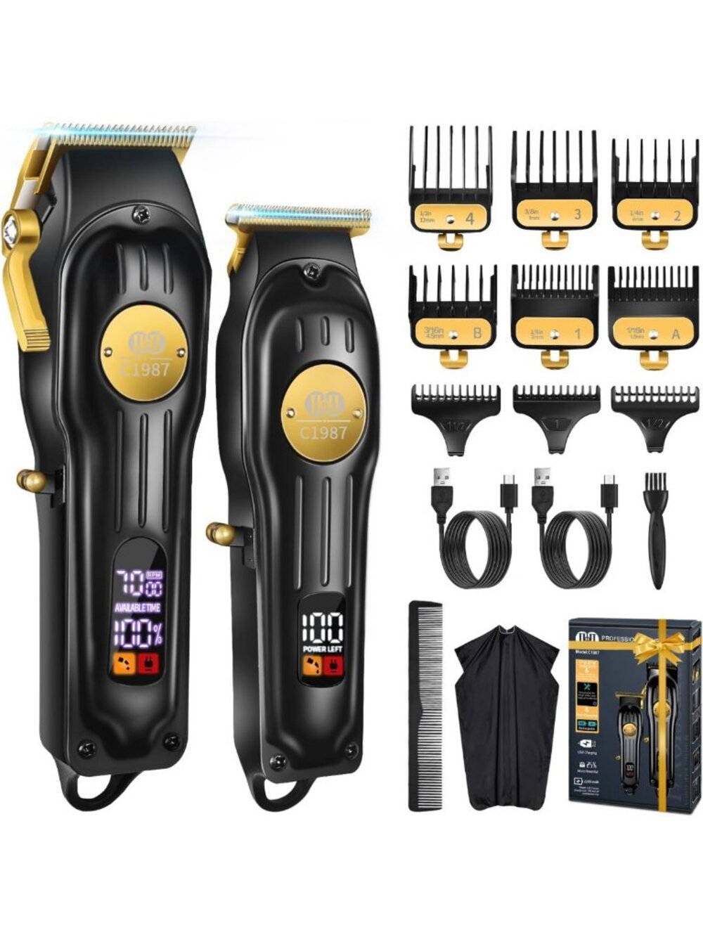 Cordless Hair Clippers & Trimmers Set for Men - Professional Barber Haircut Kit